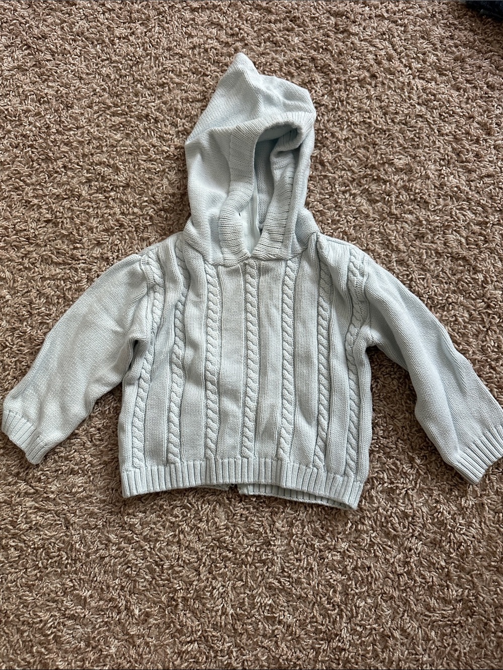 Kids Hooded Cable Knit Sweater Jacket - Light Blue